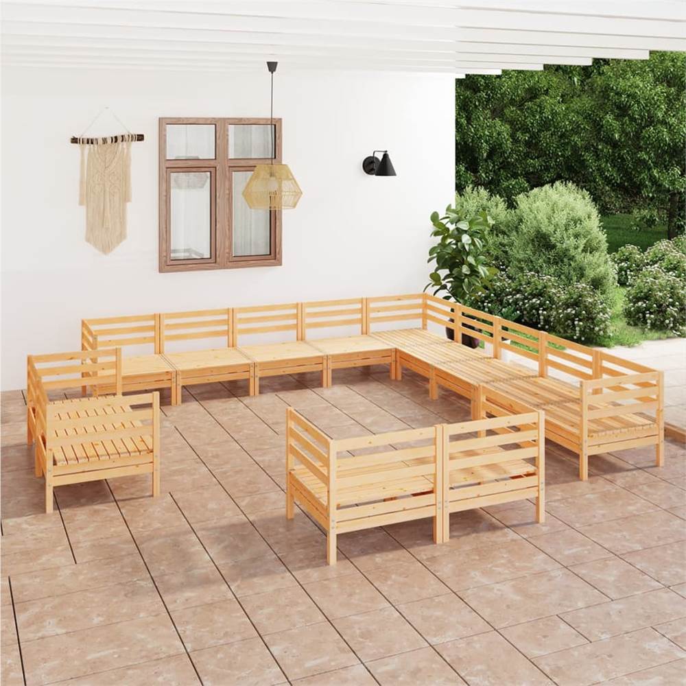 

13 Piece Garden Lounge Set Solid Pinewood