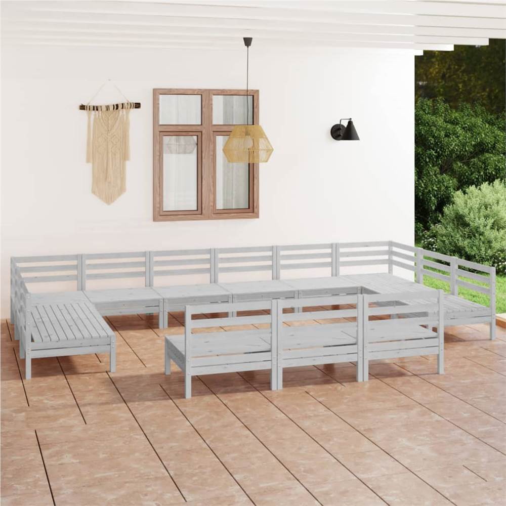 

13 Piece Garden Lounge Set White Solid Pinewood