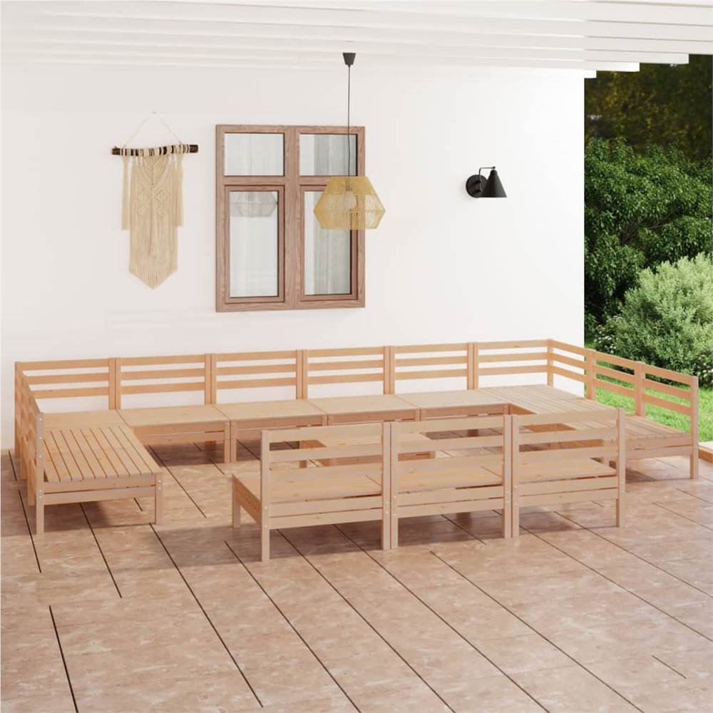 

14 Piece Garden Lounge Set Solid Pinewood