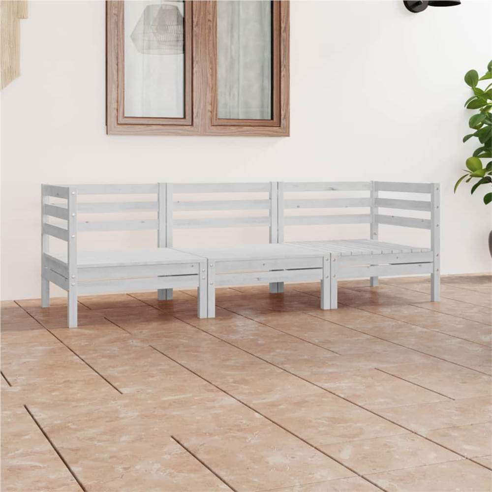 

3 Piece Garden Lounge Set White Solid Pinewood