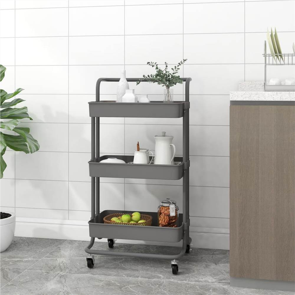 

3-Tier Kitchen Trolley Grey 42x25x83.5 cm Iron and ABS