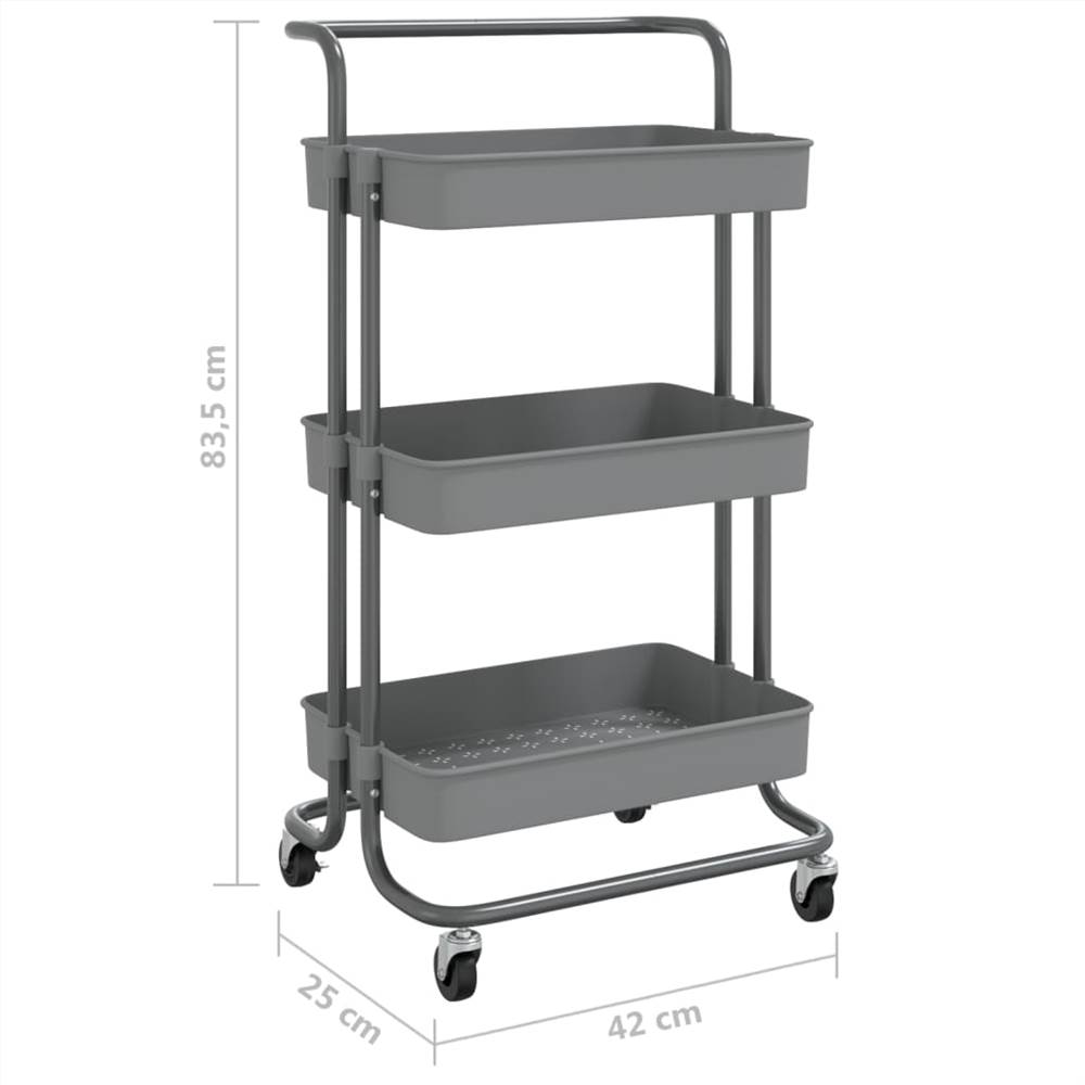 3-Tier Kitchen Trolley Grey 42x25x83.5 cm Iron and ABS