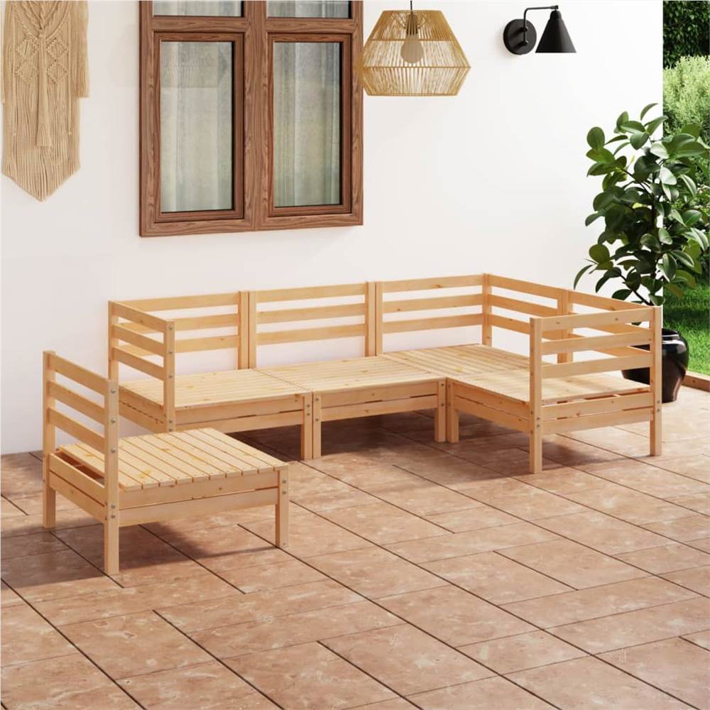 

5 Piece Garden Lounge Set Solid Pinewood