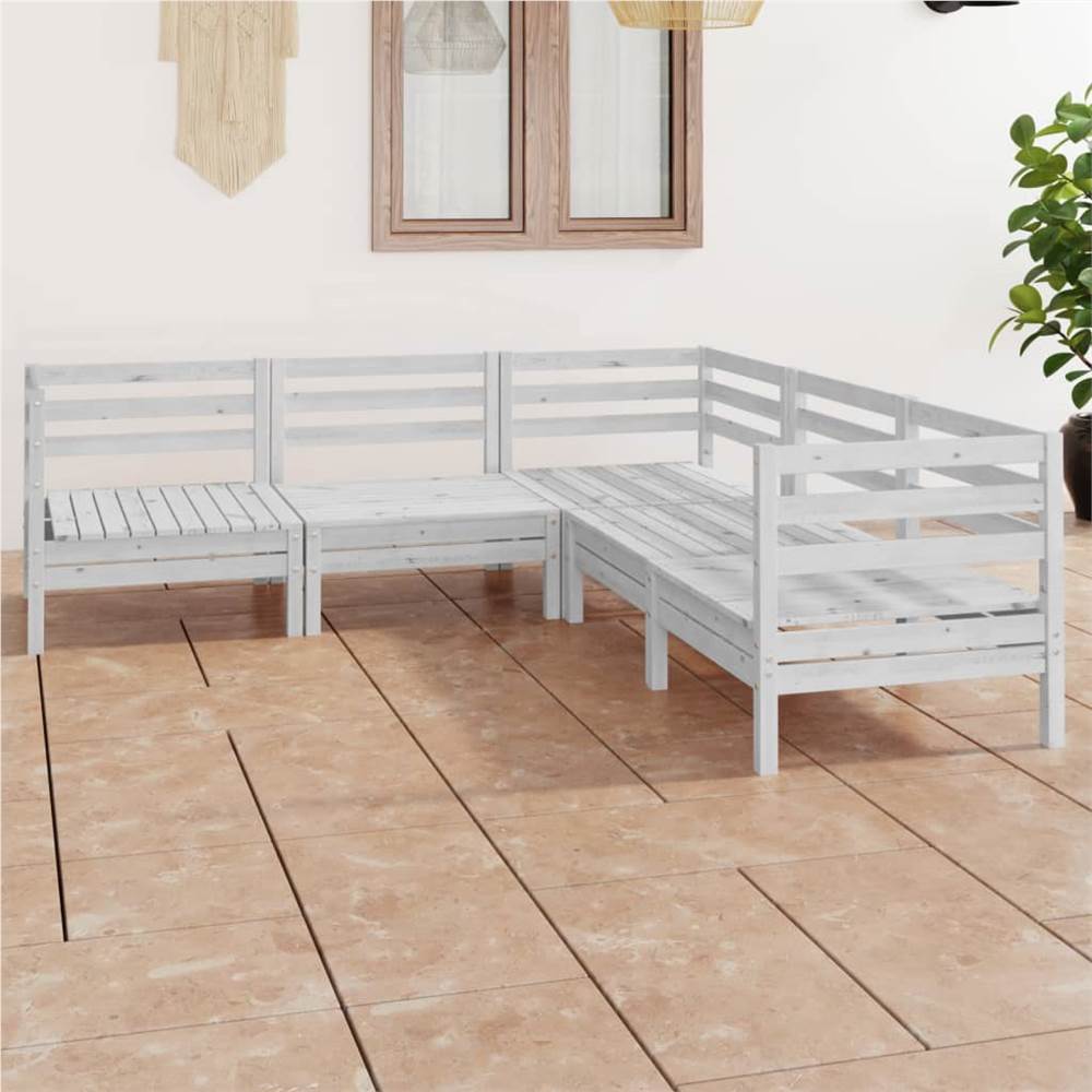

5 Piece Garden Lounge Set Solid Pinewood White