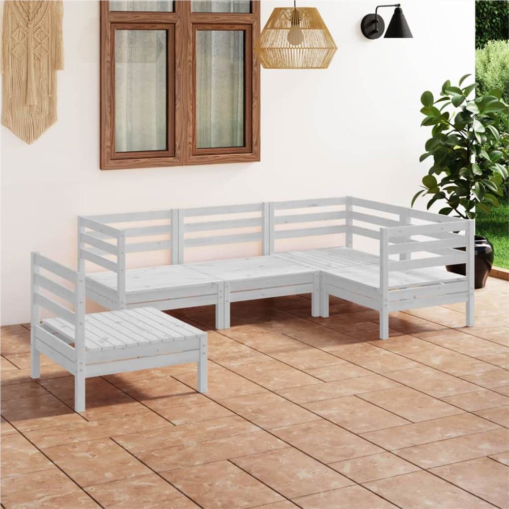 

5 Piece Garden Lounge Set Solid Pinewood White