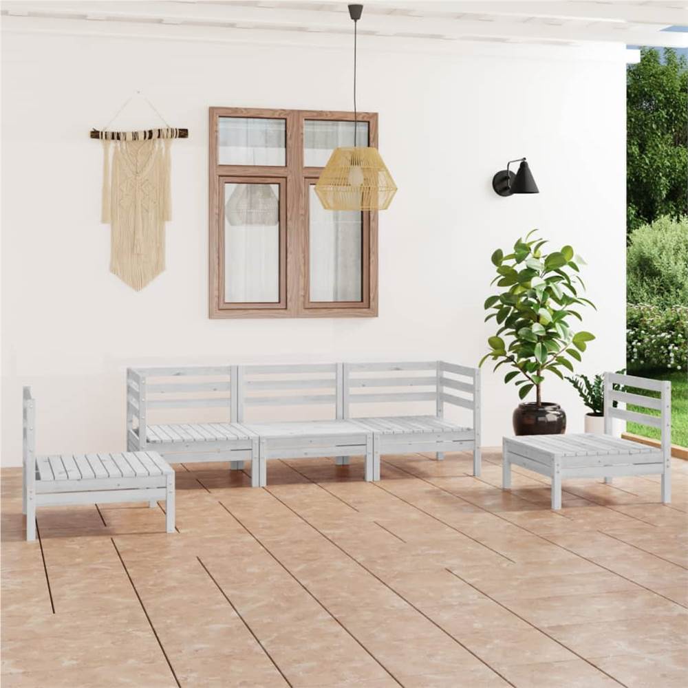 

5 Piece Garden Lounge Set White Solid Pinewood