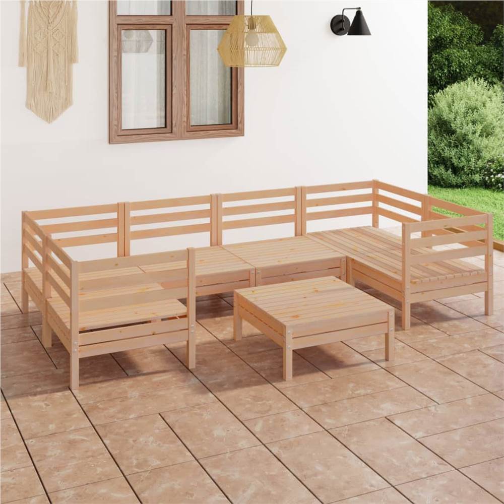 

7 Piece Garden Lounge Set Solid Pinewood