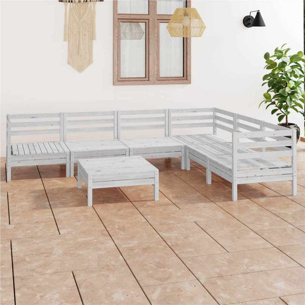 

7 Piece Garden Lounge Set Solid Pinewood White