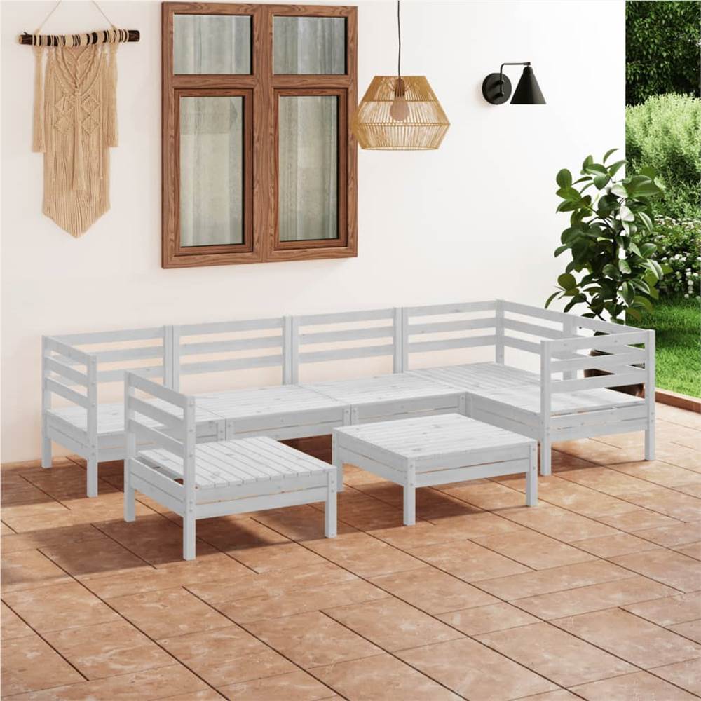 

7 Piece Garden Lounge Set Solid Pinewood White