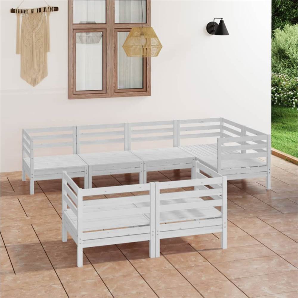 

7 Piece Garden Lounge Set Solid Pinewood White