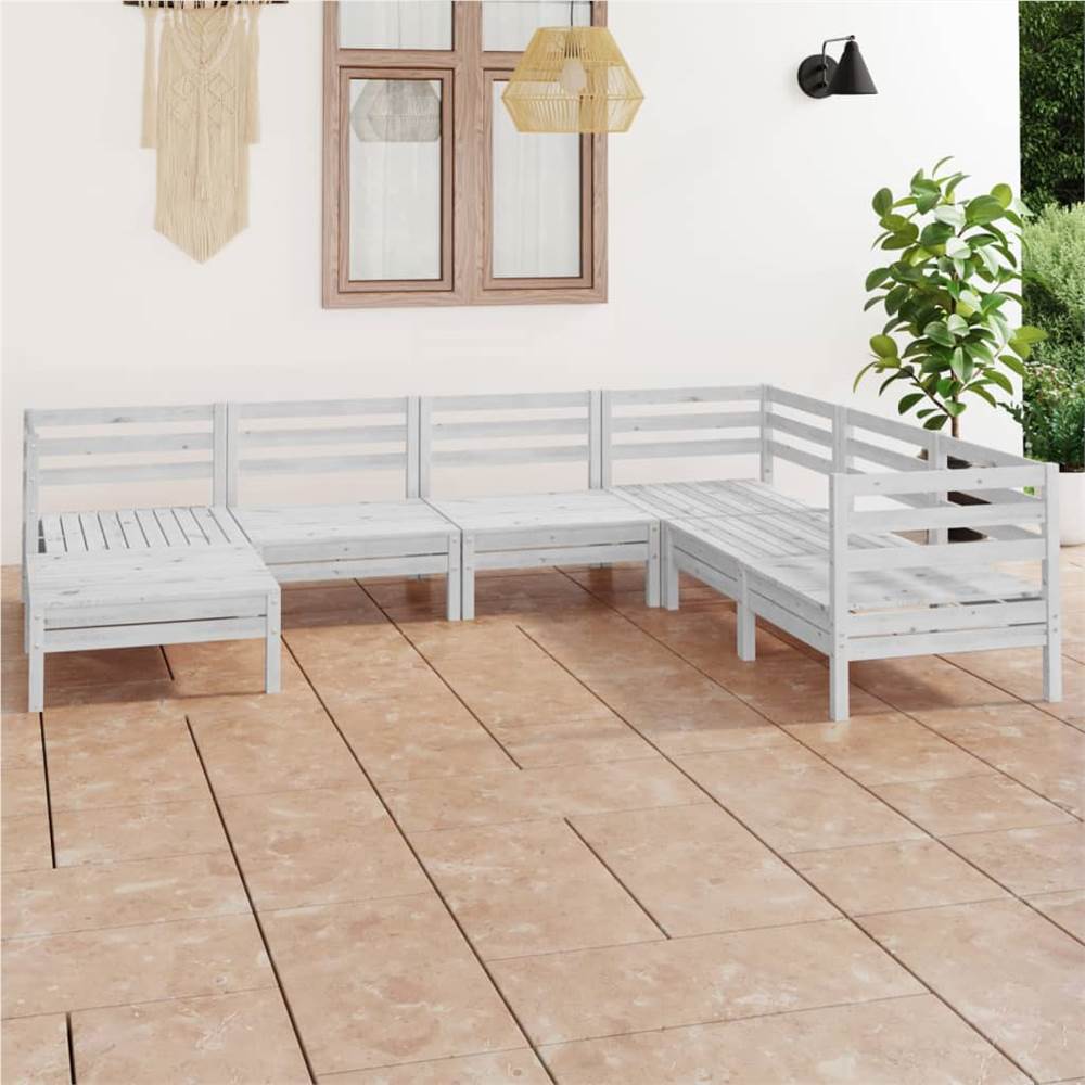 

7 Piece Garden Lounge Set Solid Pinewood White