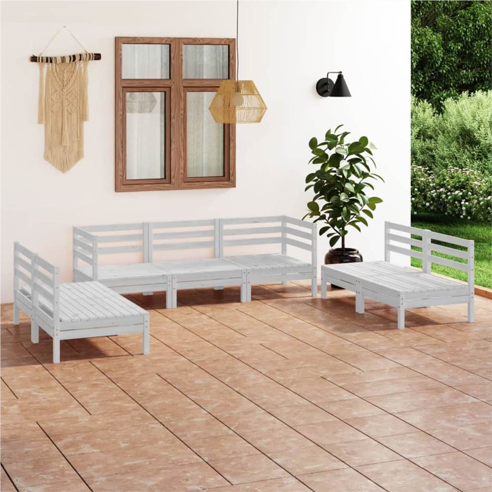 

7 Piece Garden Lounge Set White Solid Pinewood