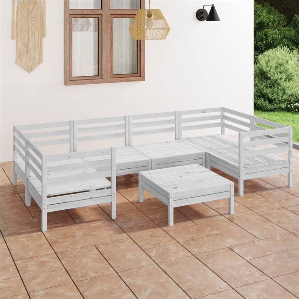 

7 Piece Garden Lounge Set White Solid Pinewood