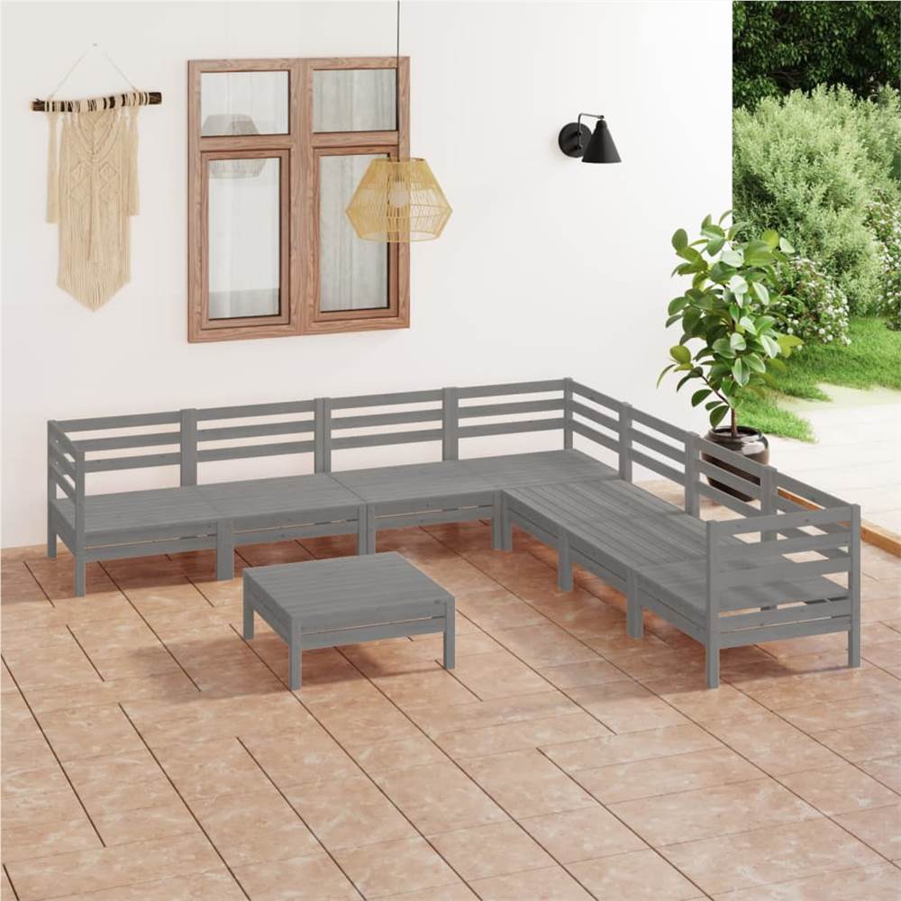 

8 Piece Garden Lounge Set Solid Pinewood Grey