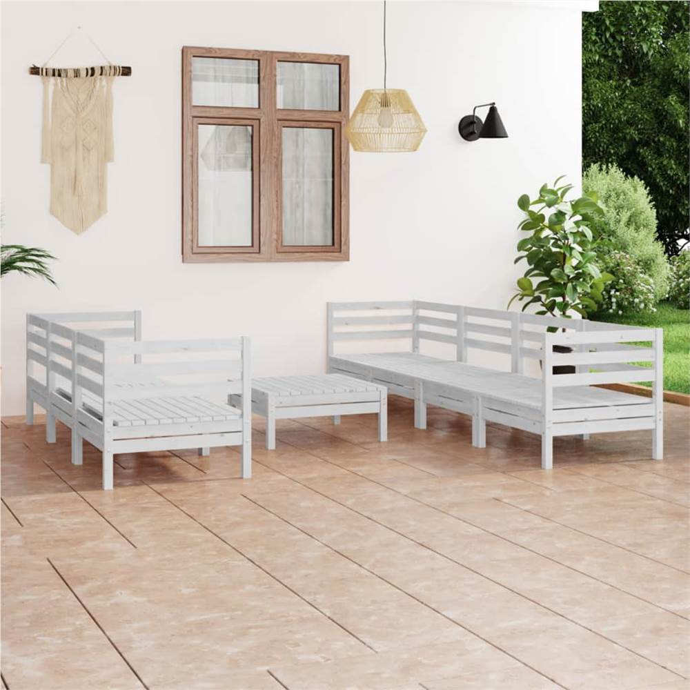 

8 Piece Garden Lounge Set White Solid Pinewood