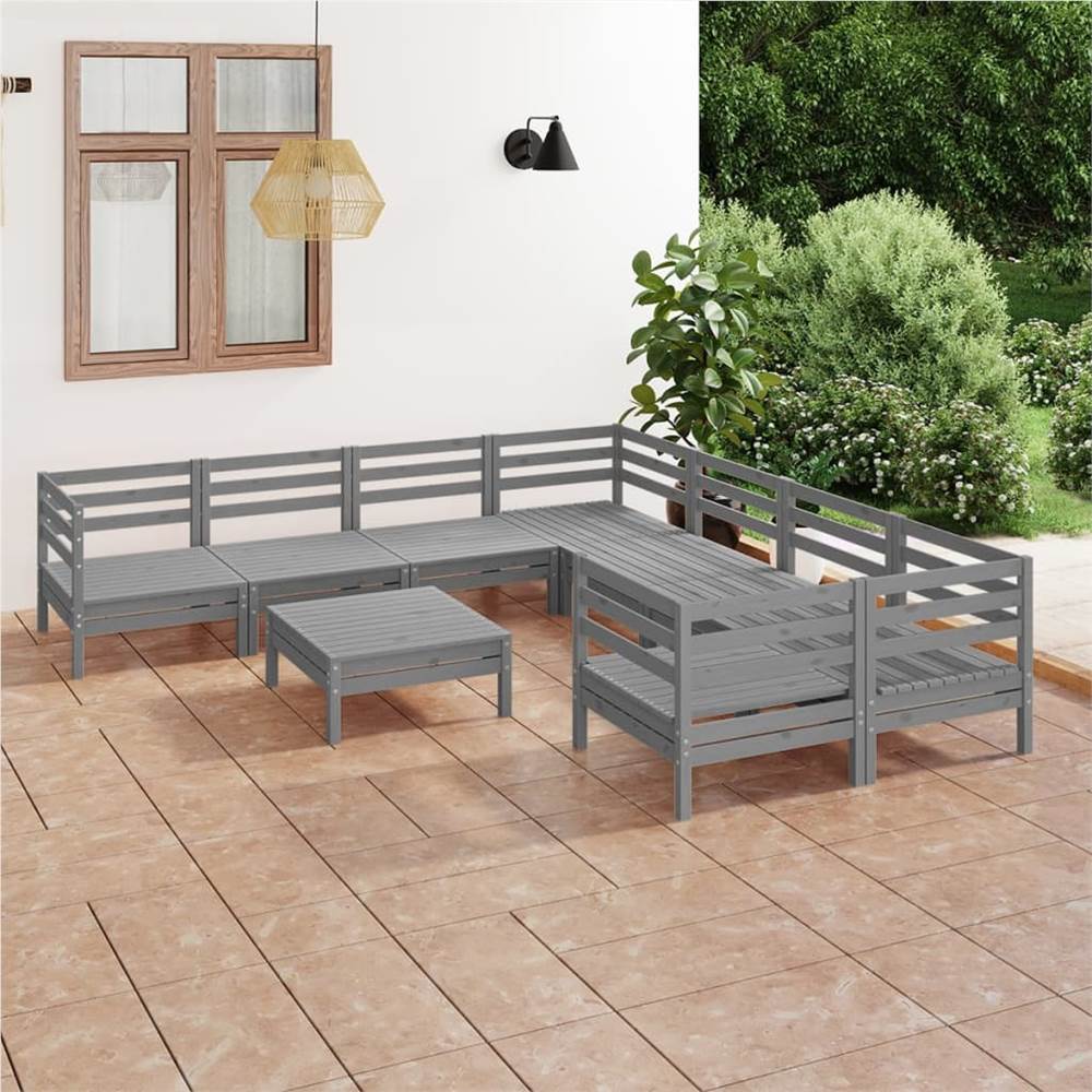 

9 Piece Garden Lounge Set Grey Solid Pinewood