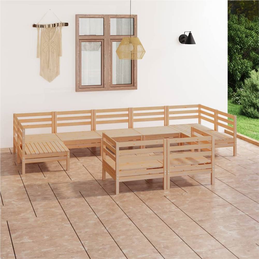 

9 Piece Garden Lounge Set Solid Pinewood