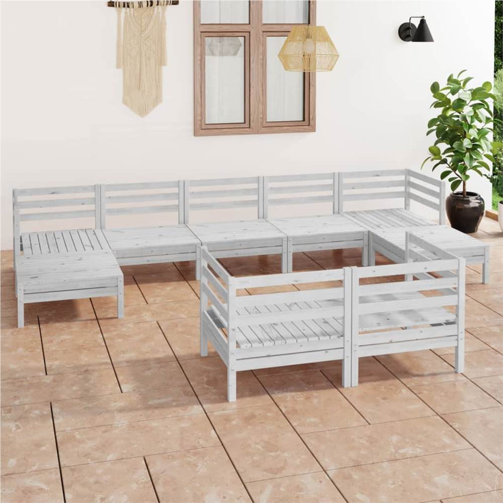 

9 Piece Garden Lounge Set White Solid Pinewood
