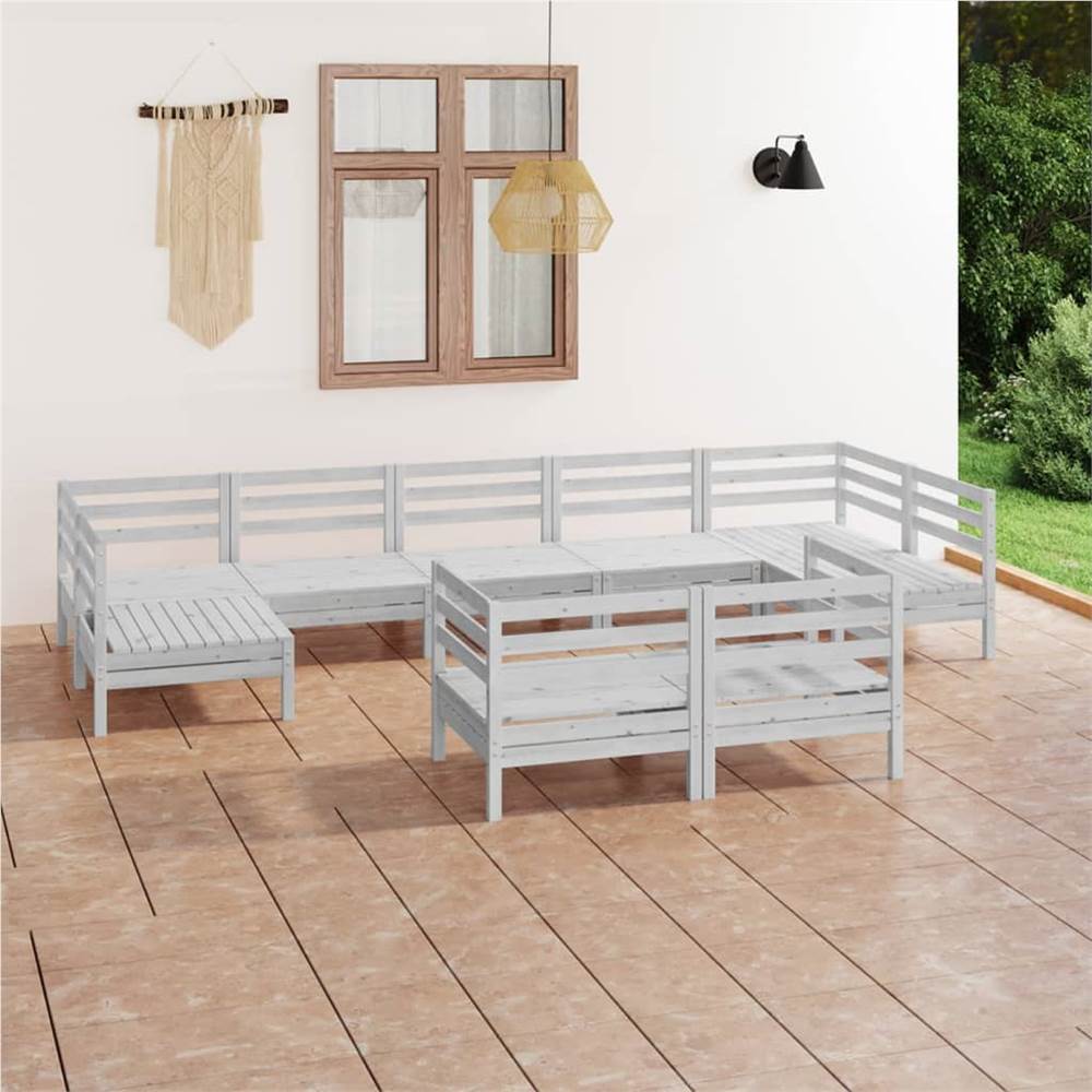 

9 Piece Garden Lounge Set White Solid Pinewood