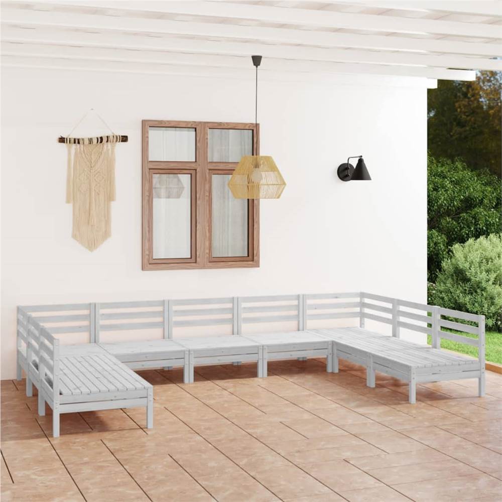 

9 Piece Garden Lounge Set White Solid Pinewood