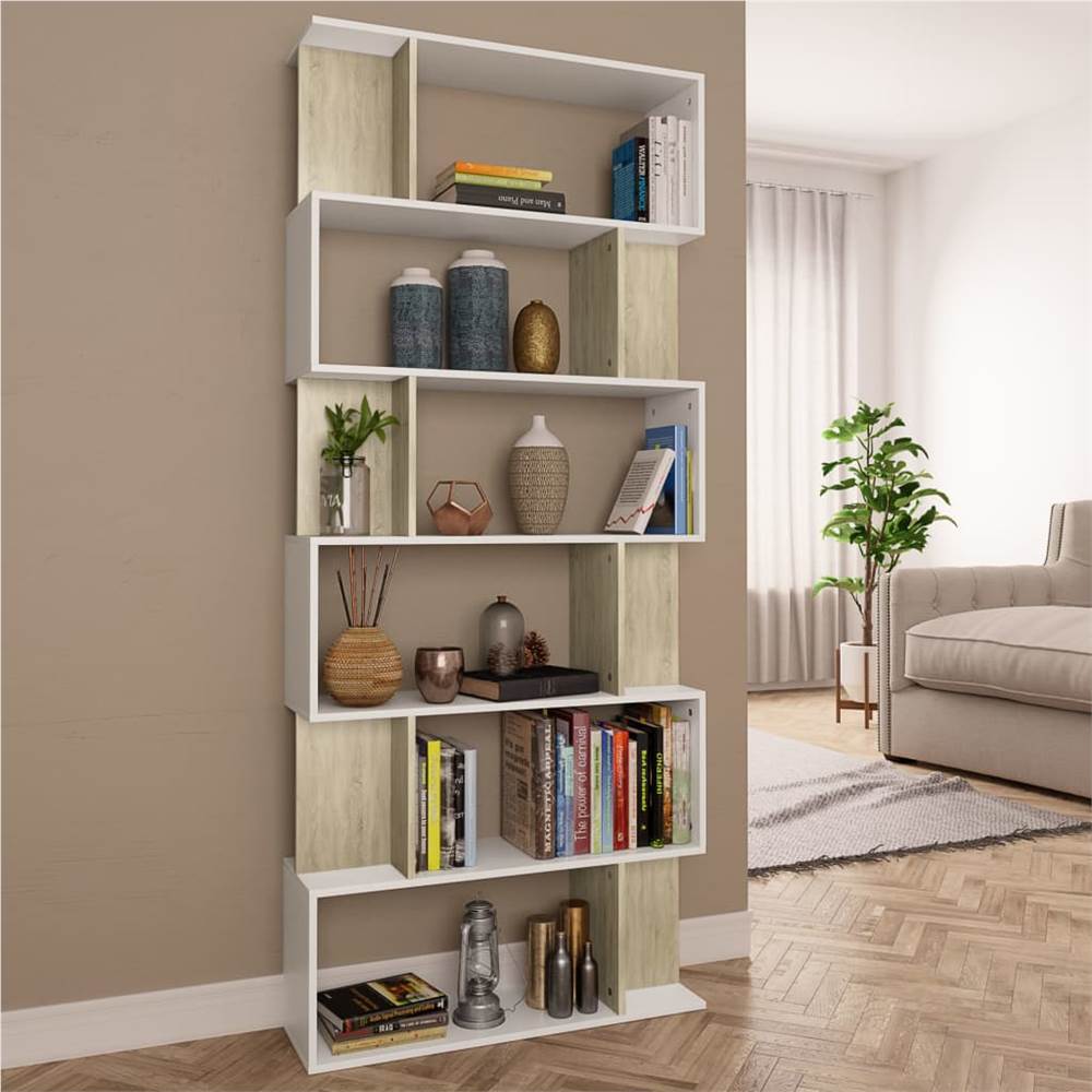 

Book Cabinet/Room Divider White and Sonoma Oak 80x24x192 cm Chipboard