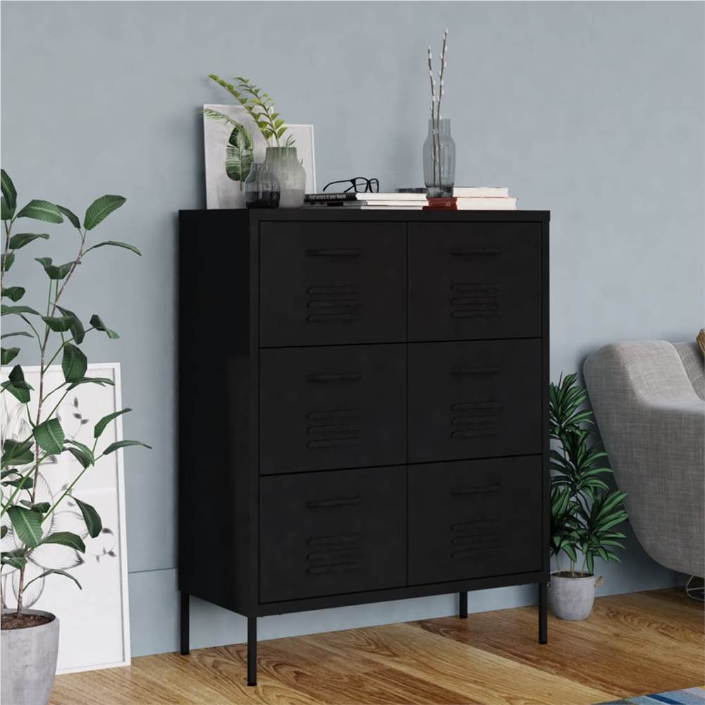Drawer Cabinet Black 80x35x101.5 cm Steel