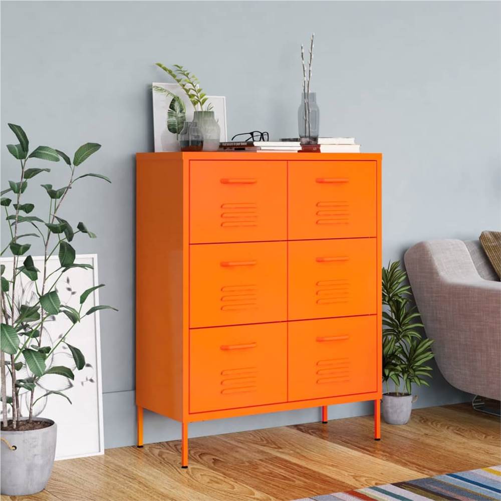 Drawer Cabinet Orange 80x35x101.5 cm Steel