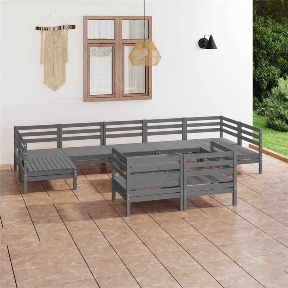 

10 Piece Garden Lounge Set Grey Solid Pinewood