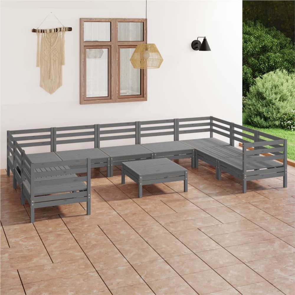 

10 Piece Garden Lounge Set Grey Solid Pinewood