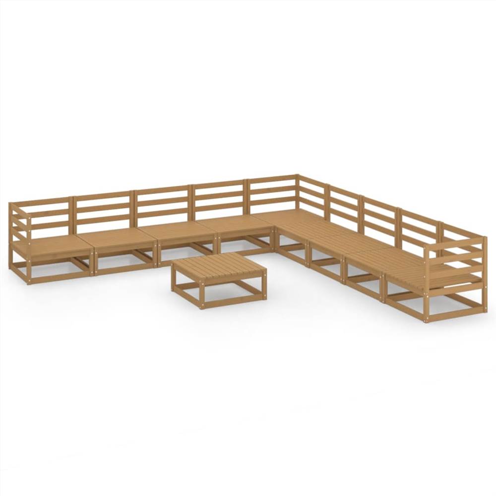 

10 Piece Garden Lounge Set Honey Brown Solid Pinewood