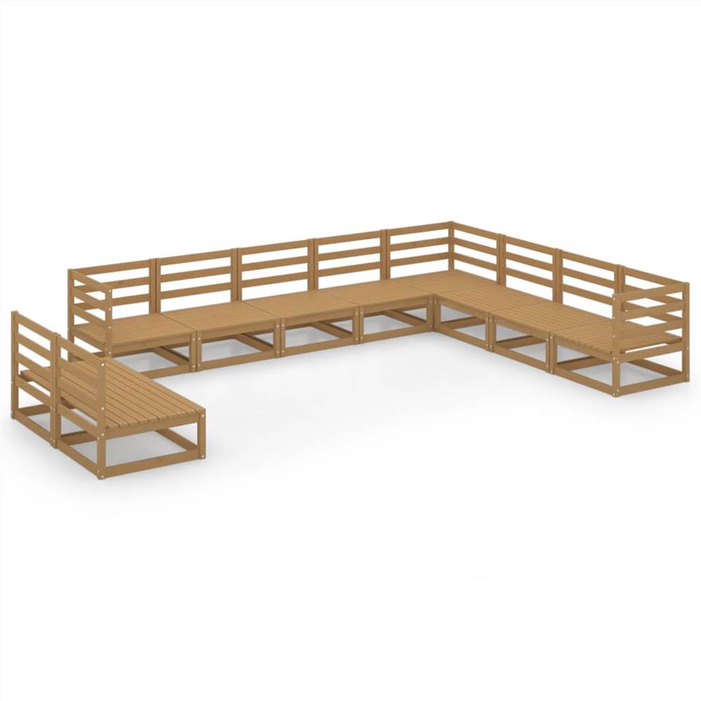 

10 Piece Garden Lounge Set Honey Brown Solid Pinewood