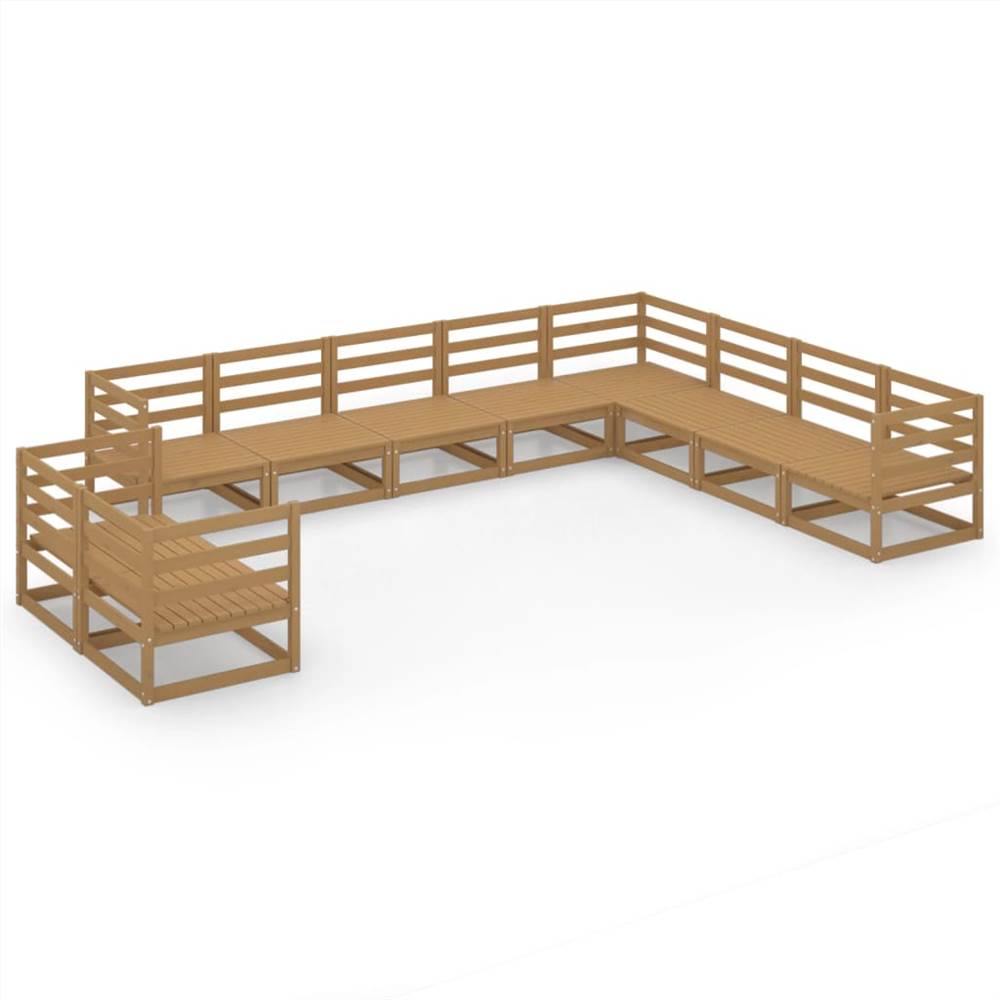

10 Piece Garden Lounge Set Honey Brown Solid Pinewood