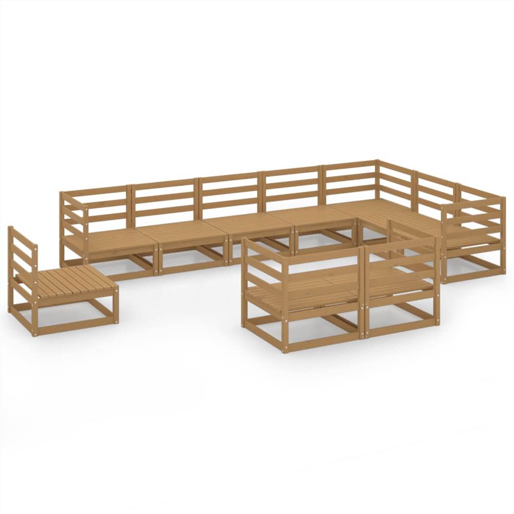 

10 Piece Garden Lounge Set Honey Brown Solid Pinewood