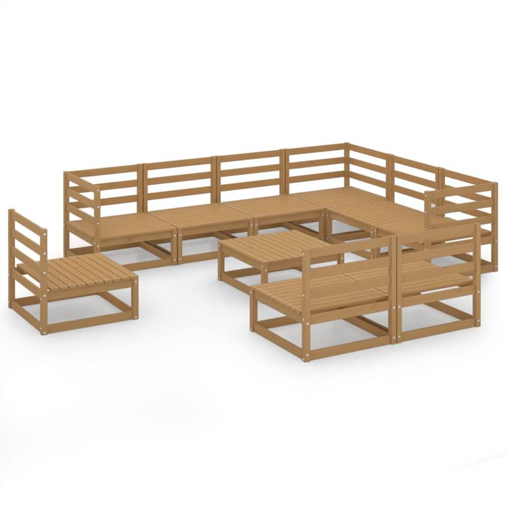 

10 Piece Garden Lounge Set Honey Brown Solid Pinewood