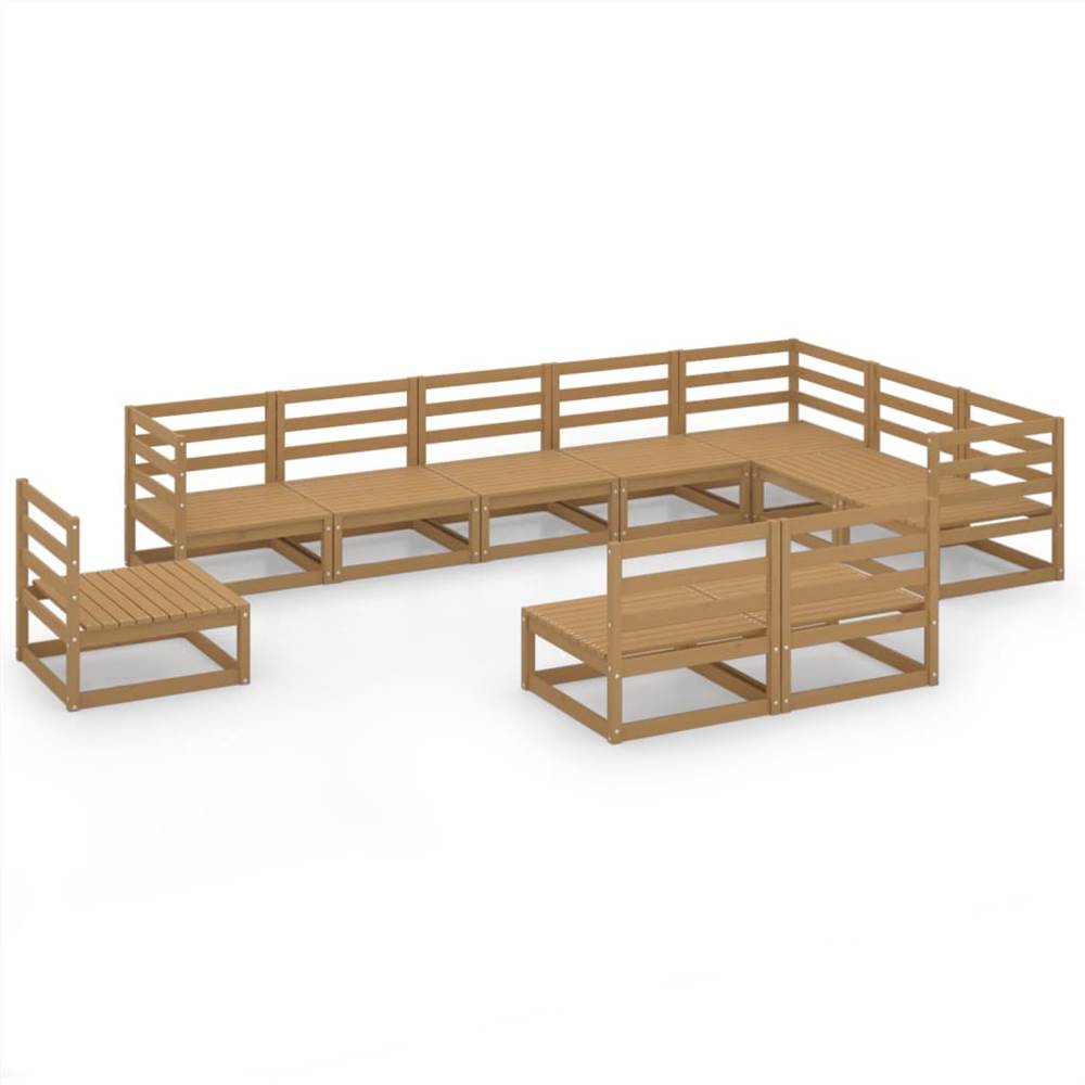 

10 Piece Garden Lounge Set Honey Brown Solid Pinewood