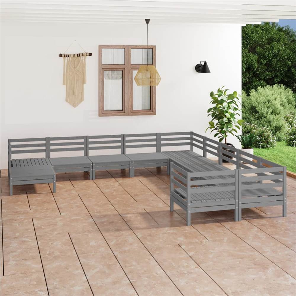 

11 Piece Garden Lounge Set Grey Solid Pinewood