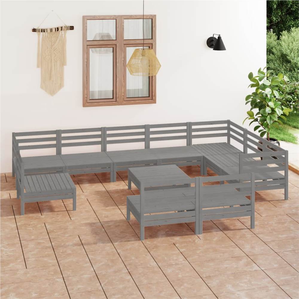 

11 Piece Garden Lounge Set Solid Pinewood Grey