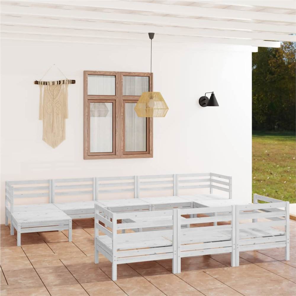 

11 Piece Garden Lounge Set White Solid Pinewood