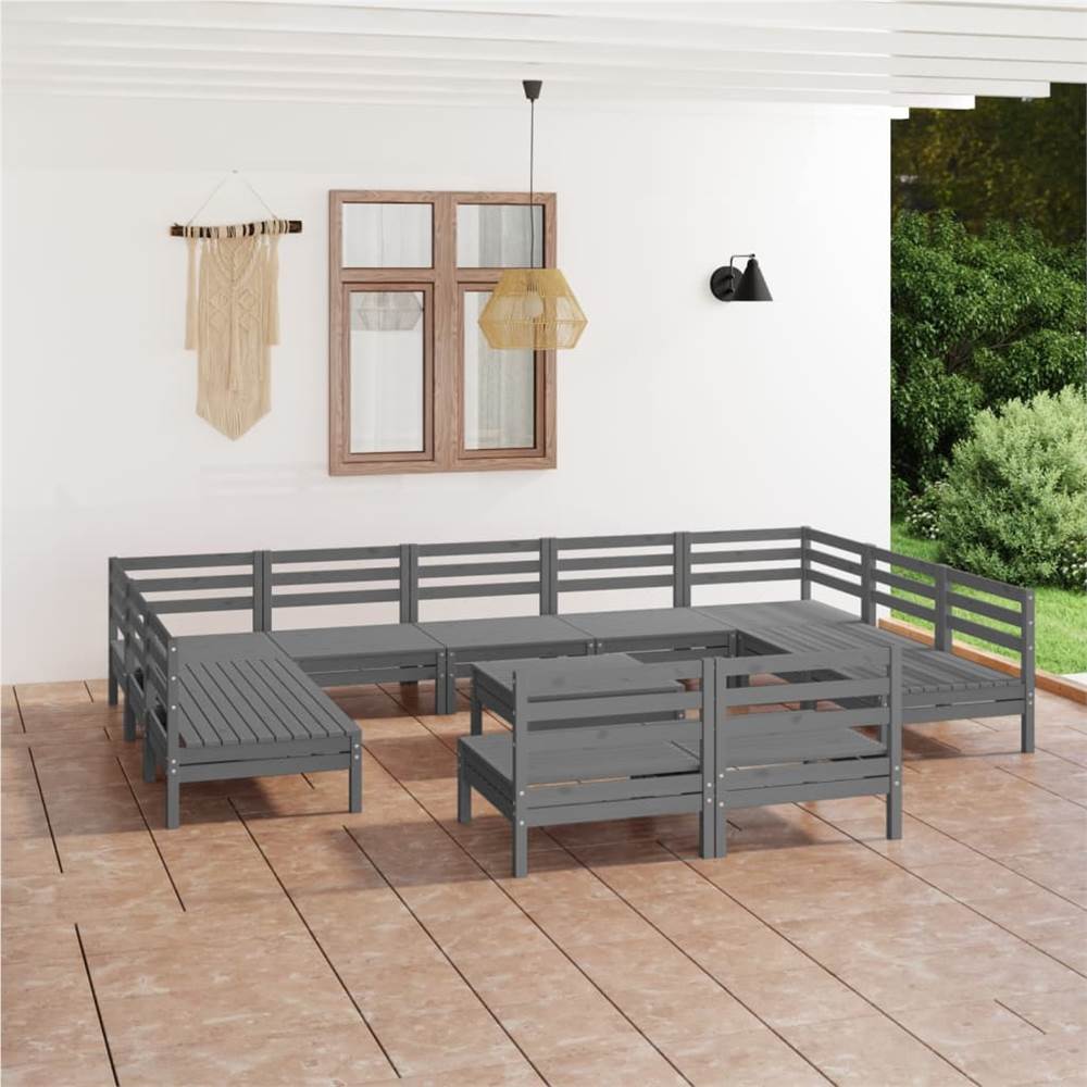 

12 Piece Garden Lounge Set Grey Solid Pinewood