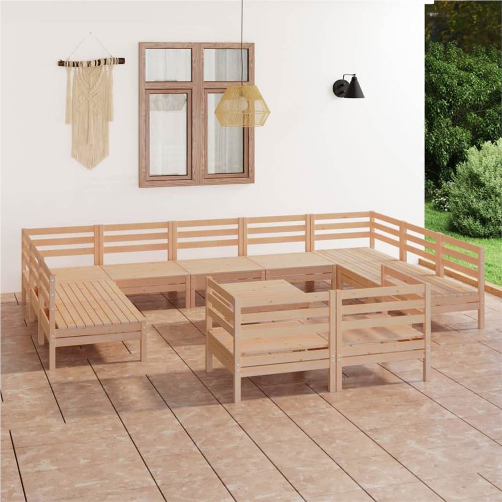 

12 Piece Garden Lounge Set Solid Pinewood