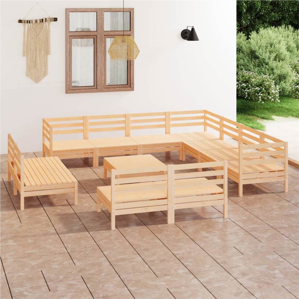 

12 Piece Garden Lounge Set Solid Pinewood