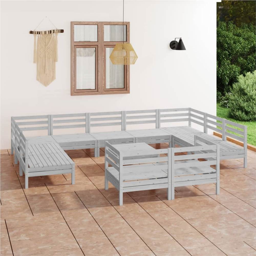 

12 Piece Garden Lounge Set White Solid Pinewood