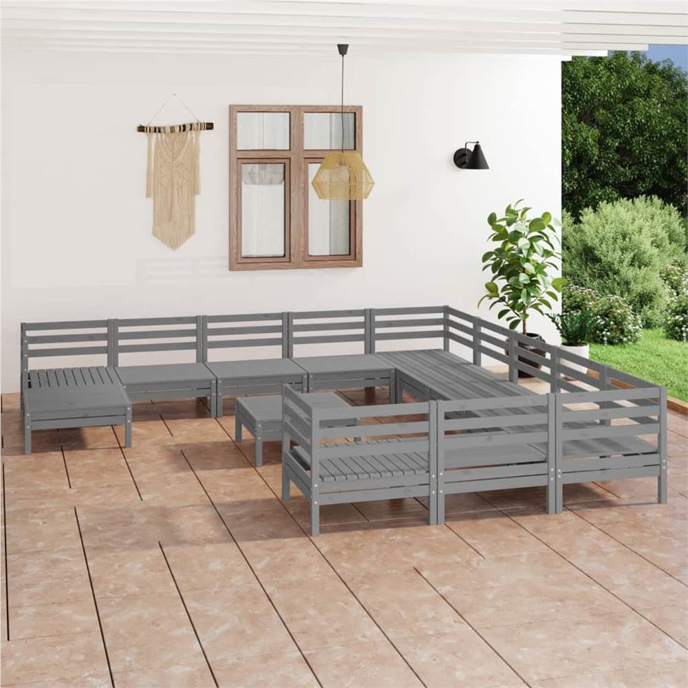

13 Piece Garden Lounge Set Grey Solid Pinewood