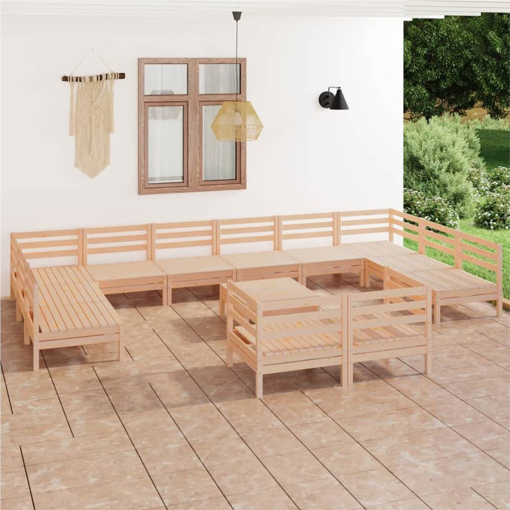 

13 Piece Garden Lounge Set Solid Pinewood