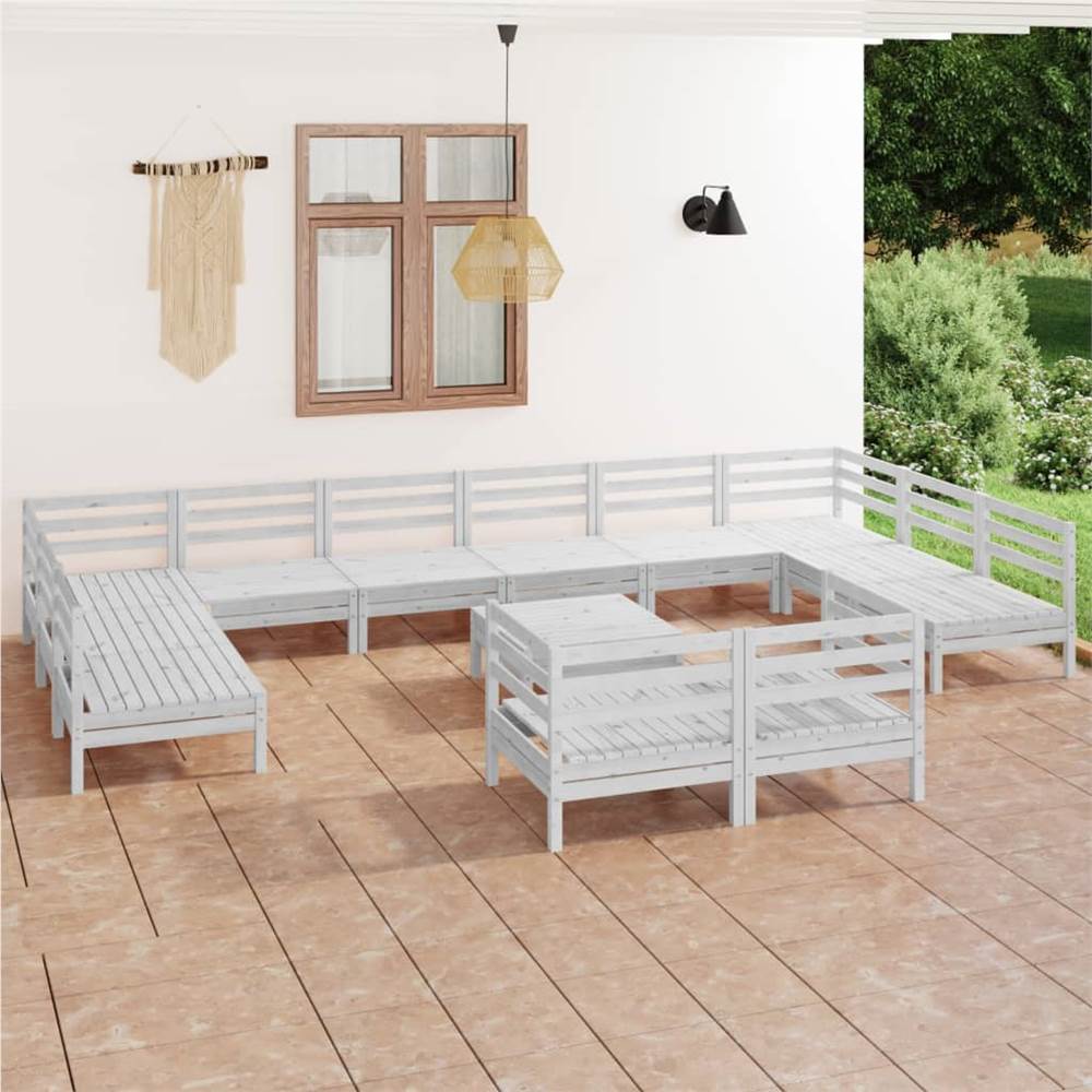 

13 Piece Garden Lounge Set White Solid Pinewood