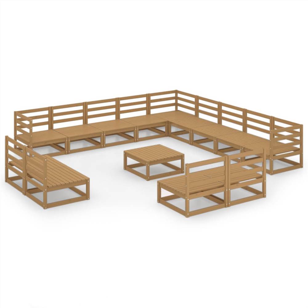 

14 Piece Garden Lounge Set Honey Brown Solid Pinewood