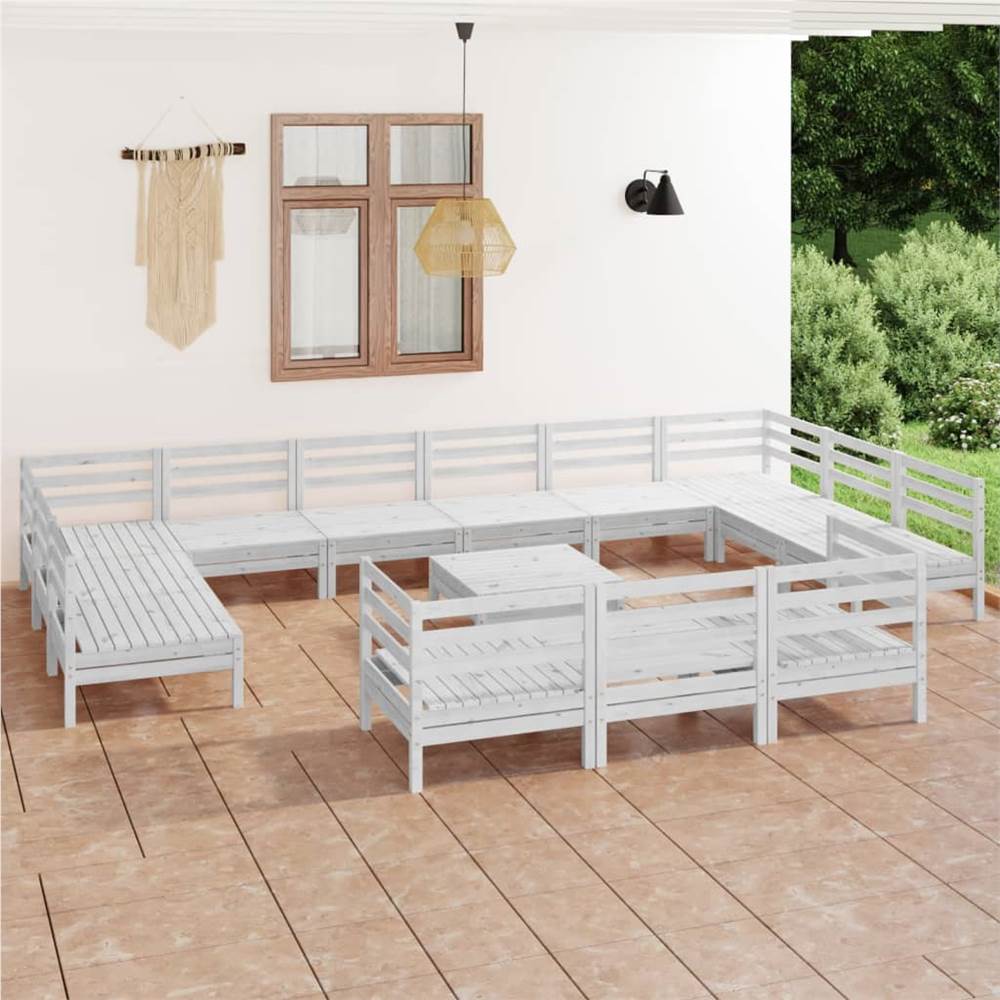 

14 Piece Garden Lounge Set White Solid Pinewood