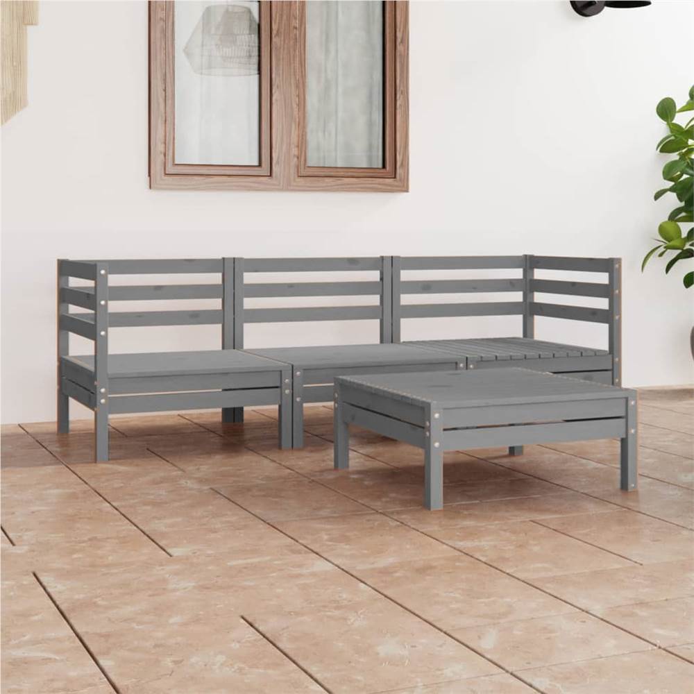 

4 Piece Garden Lounge Set Grey Solid Pinewood