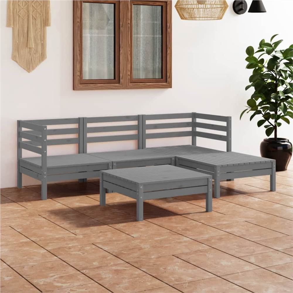 

5 Piece Garden Lounge Set Solid Pinewood Grey