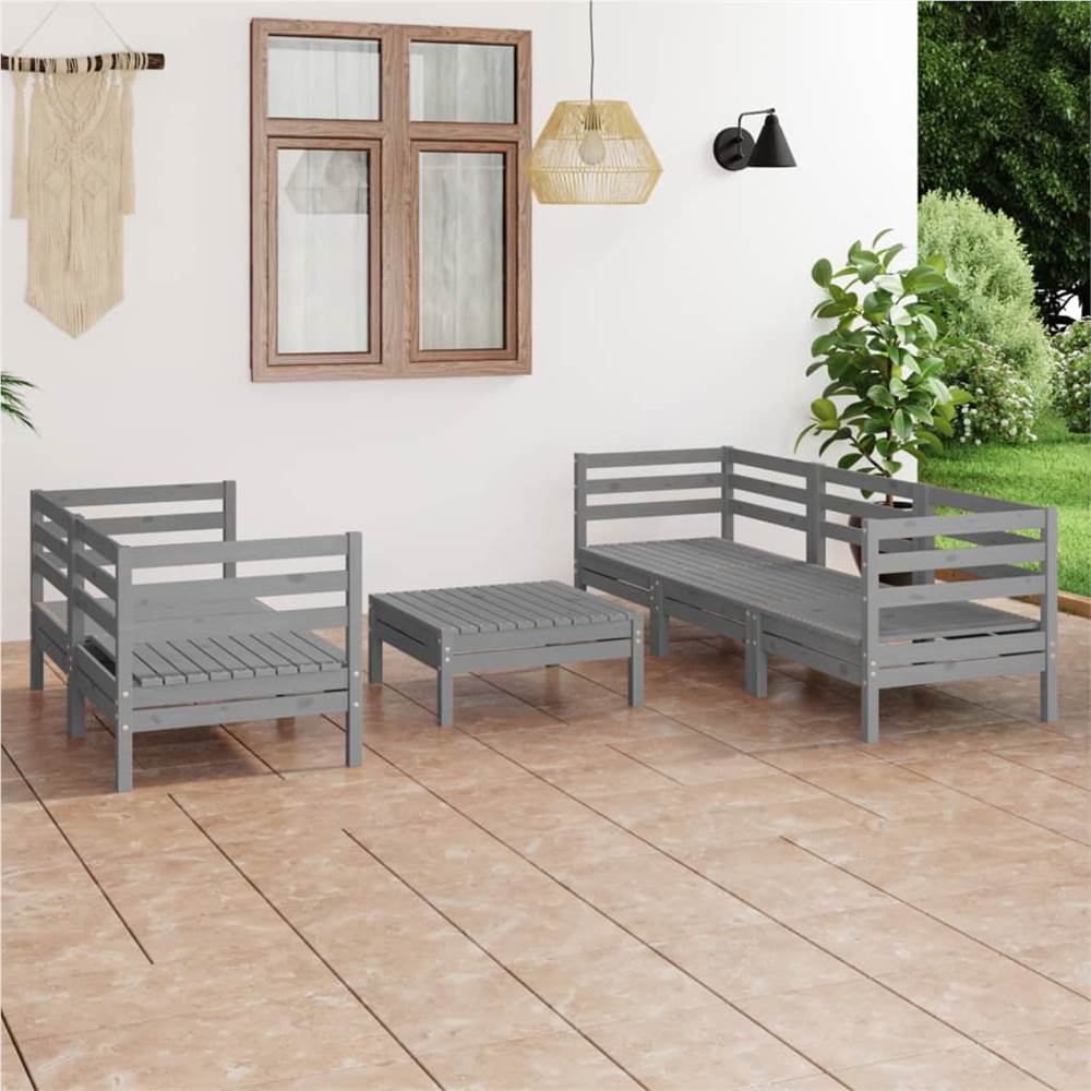 

6 Piece Garden Lounge Set Grey Solid Pinewood